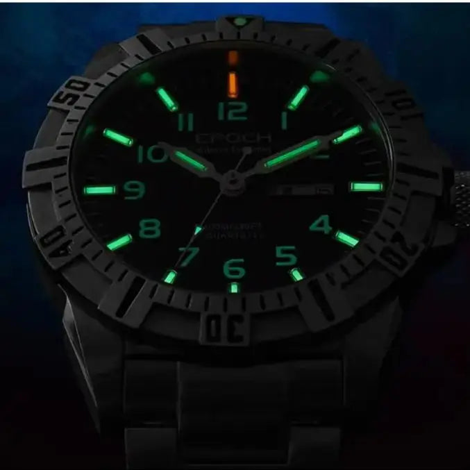 EPOCH Men Quartz Watch Luminous 10Years Lithium Battery Japan Movement Rotated Dial WR100M Sapphire Chinese English Day Military