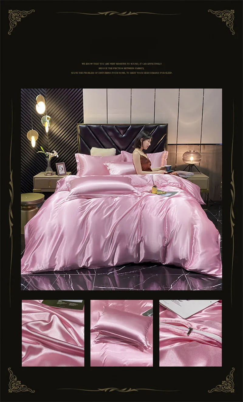 High End Mulberry Silk-Blending Fabric Duvet Cover Set Luxury King Size Bedding Set Silky Quilt Cover and Pillowcase No Sheet