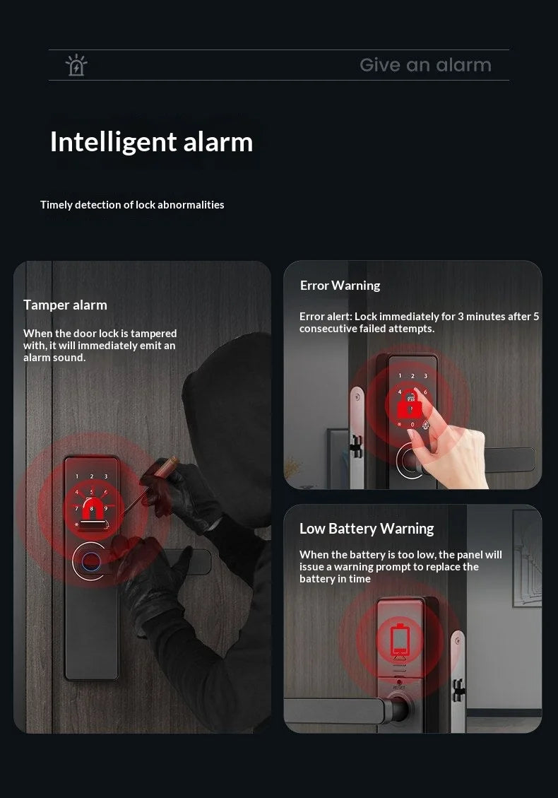 Smart Door Lock No Fingerprint - Password, IC Card & Key Entry. Anti-Theft with High-Decibel Alarm, Anti-EMP (Black Box) Protect