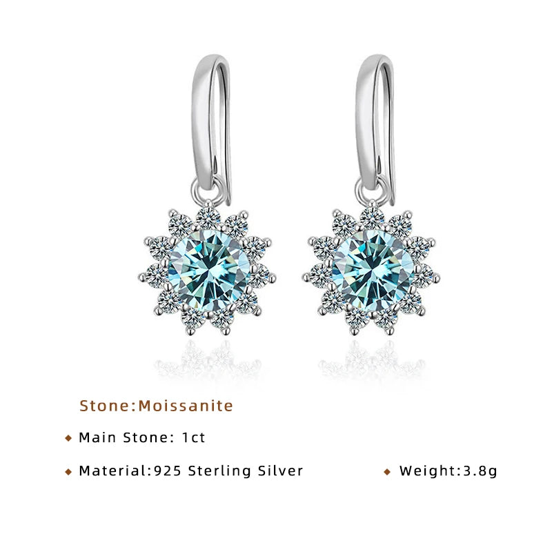 JoyceJelly Women's Sterling Silver 925 Jewelry 1 Carat 2 Carat Moissanite Diamond Drop Earrings Sunflower Shaped Ear-drops Gifts