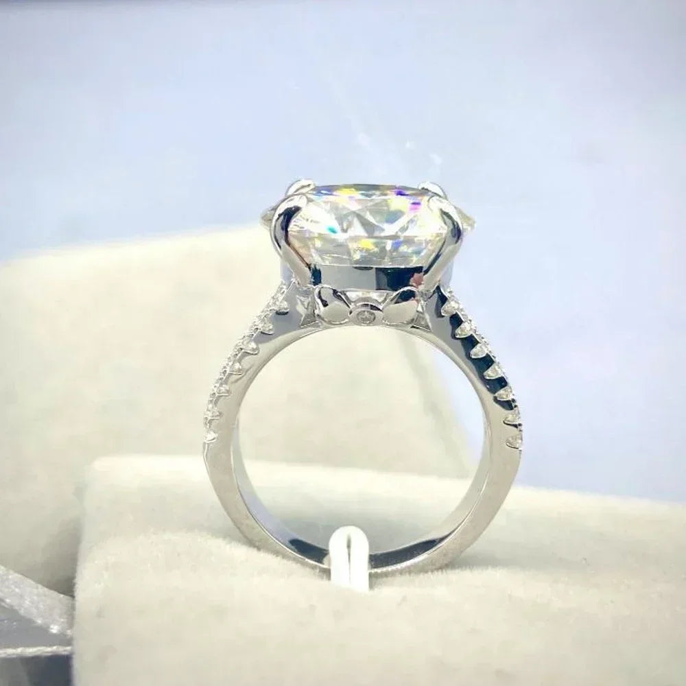 Luxury D Color 10 Carat Moissanite Rings for Women 925 Sterling Silver Brilliant Round Lab Diamond Wedding Anniversary Ring Gift