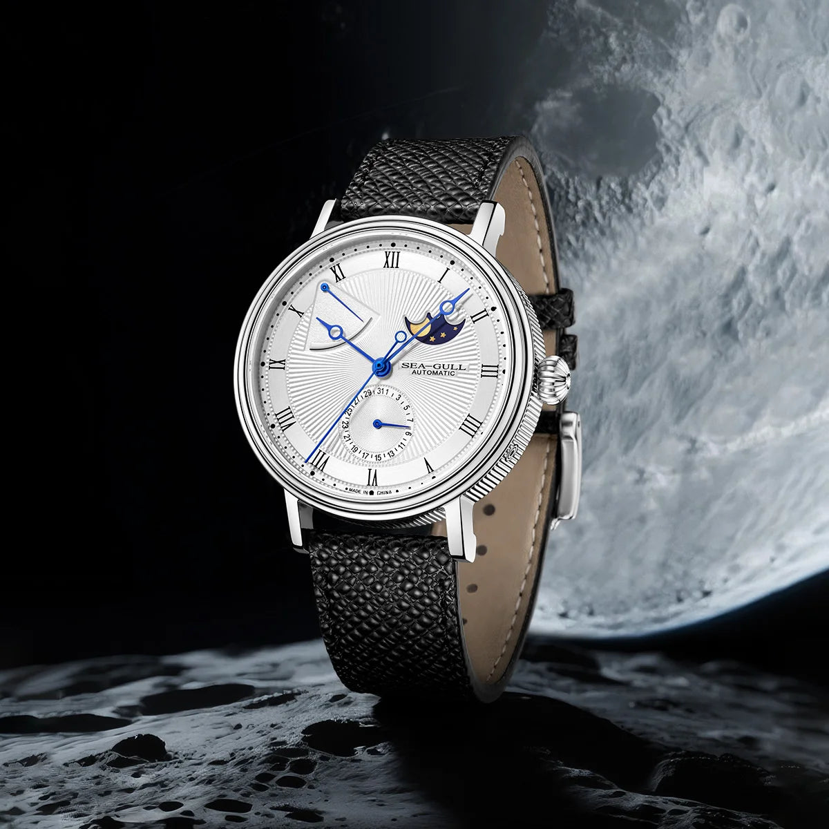 Seagull Moon Phase Watch Auspicious Clouds Special Edition Men's Automatic Mechanical Watch Luxury 41mm Watch for Men 6199 6198