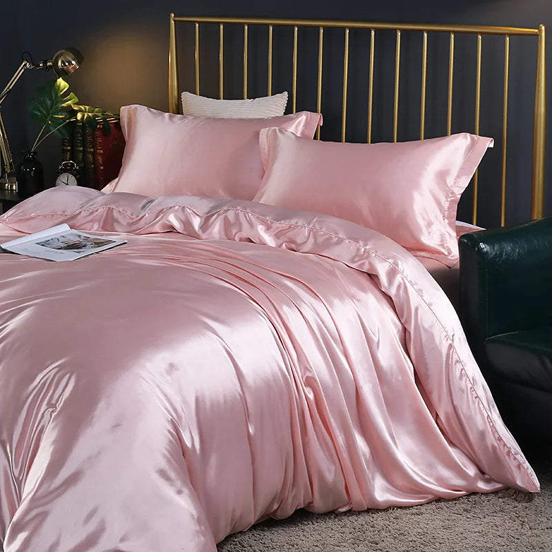 High End Mulberry Silk-Blending Fabric Duvet Cover Set Luxury King Size Bedding Set Silky Quilt Cover and Pillowcase No Sheet