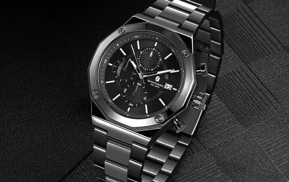 SAPPHERO Rose gold Watch Mens Watch Luxury  Stainless Steel Quartz Watch Business Waterproof Luminous Calendar Wristwatch Gift