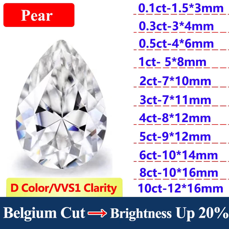 [3EX Cut] Top Belgium Cut Moissanite Stone D Color Pear Cut Gemstones Lab Grown Diamond Loose Moissanite Stone with GRA