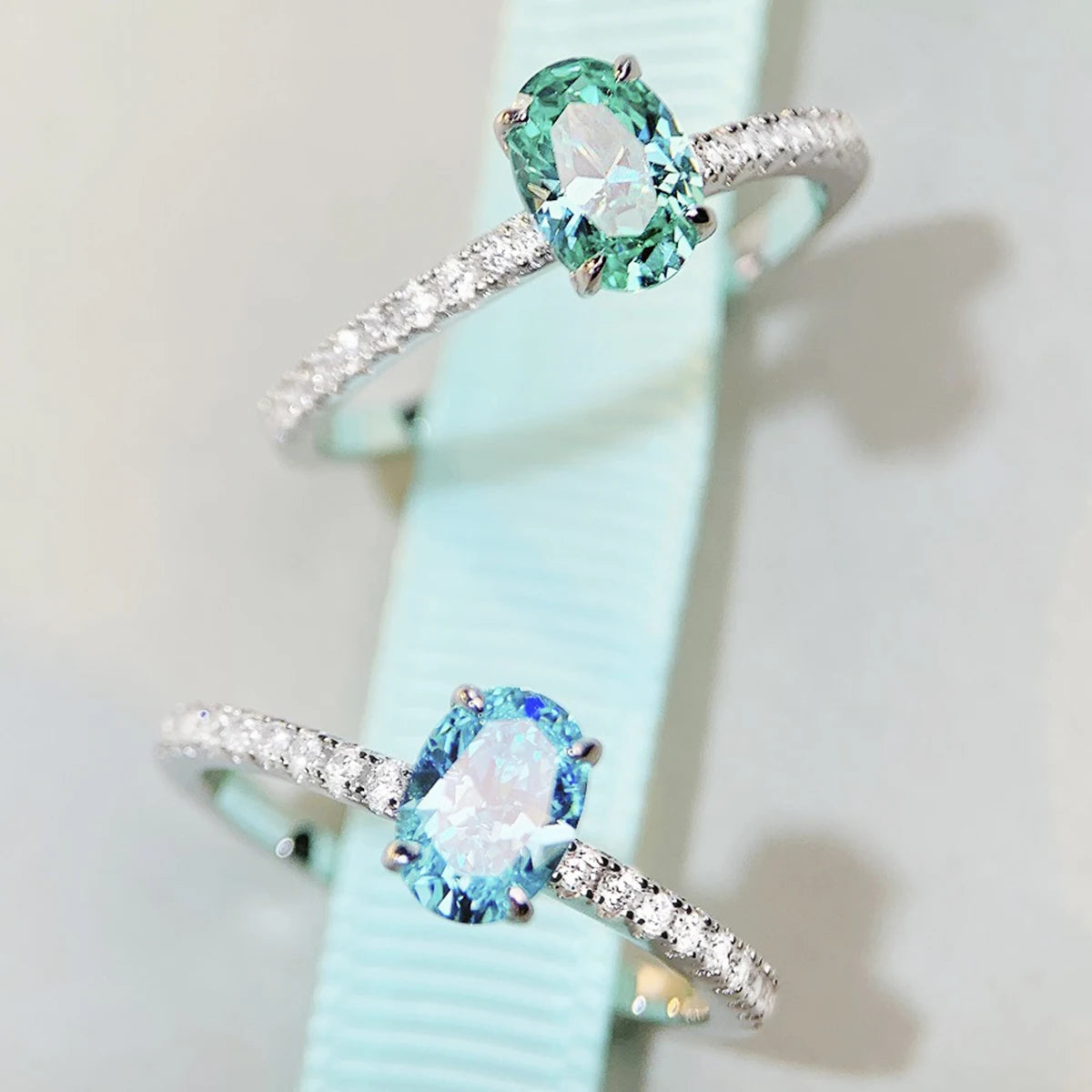 Genuine S925 Sterling Silver Ring 1CT Oval High Carbon Zirconia With CZ Tri-Color Jewelry Wedding Engagement Anniversary Gift