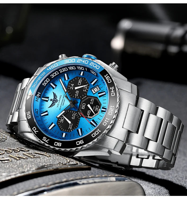 Yelang Watch 44mm V1215 Men Sports Watch Japan Eco-Drive VR42 Solar Diving Watch 100m Waterproof 10Bar Luminous watches for men