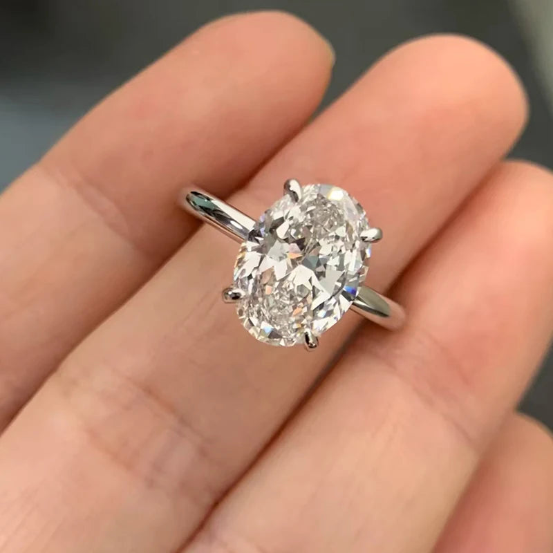 WSHUO 2.5ct S925 Sterling Silver Ring Oval Cut D Grade Moissanite 18K Gold Women's Engagement Ring Stackable Style GRA Certified