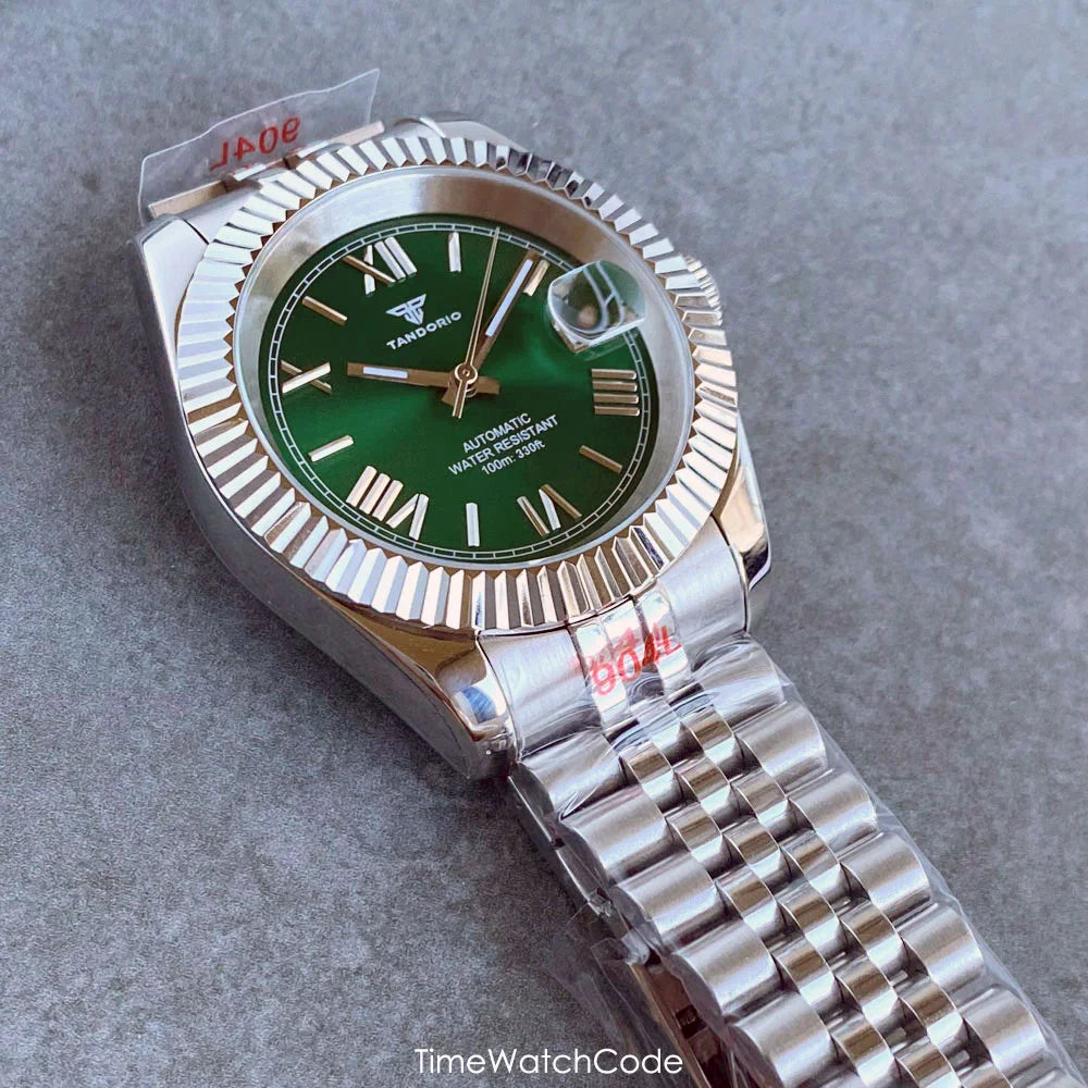 Montre automatique de luxe Tandorio Business pour homme, mouvement NH35A, cadran classique à chiffres romains, lunette cannelée, verre saphir, 36/39 mm