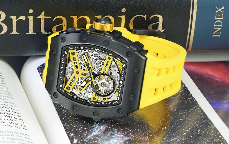 TSAR BOMBA Automatic Watch for Men Waterproof Watch Tonneau Stainless steel Mechanical Wristwatch Silicone Strap Luxury Gift