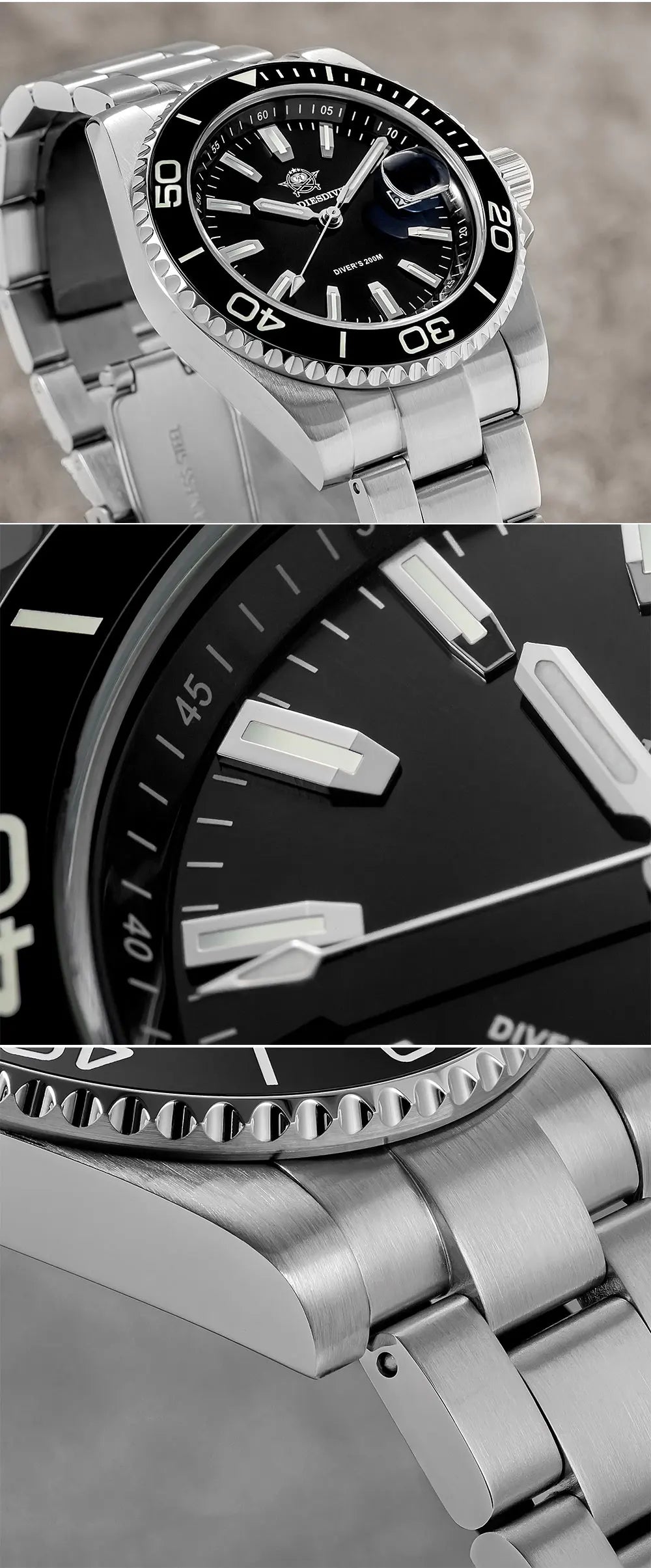 ADDIESDIVE New AD2510 Luxury Men's Diving Watch 41mm BGW9 Luminous Enamel Dial Screw-down Crown Durable Stainless Steel Strap