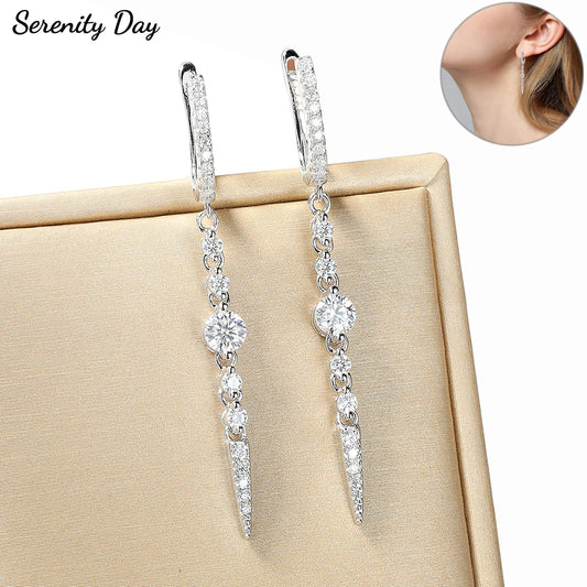 Serenity 1.118ct D Color Moissanite Long Tassel Earrings for Women 100% S925 Sterling Silver Plated 18K Lab Diamond Drop Earring