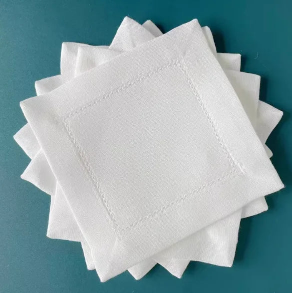 12 Pieces White Napkins Hemstitched Cocktail Napkin For Party Wedding Table Cloth Linen Napkins Fabric Cotton Dinner Napkin