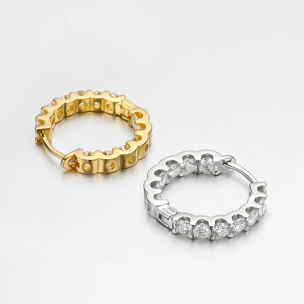 OEVAS 100% 925 Sterling Silver Real 2.6ct Moissanite Earring Hoops For Women Sparkling Wedding Party Luxury Fine Jewelry Gift