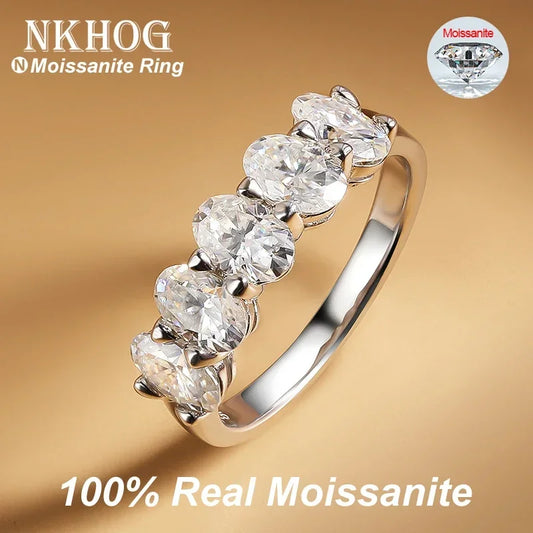NKHOG 2.5cttw Oval Moissanite Ring For Women 925 Sterling Silver 18k Gold Plated Sparkling Wedding Rings Fine Jewelry GRA Tested