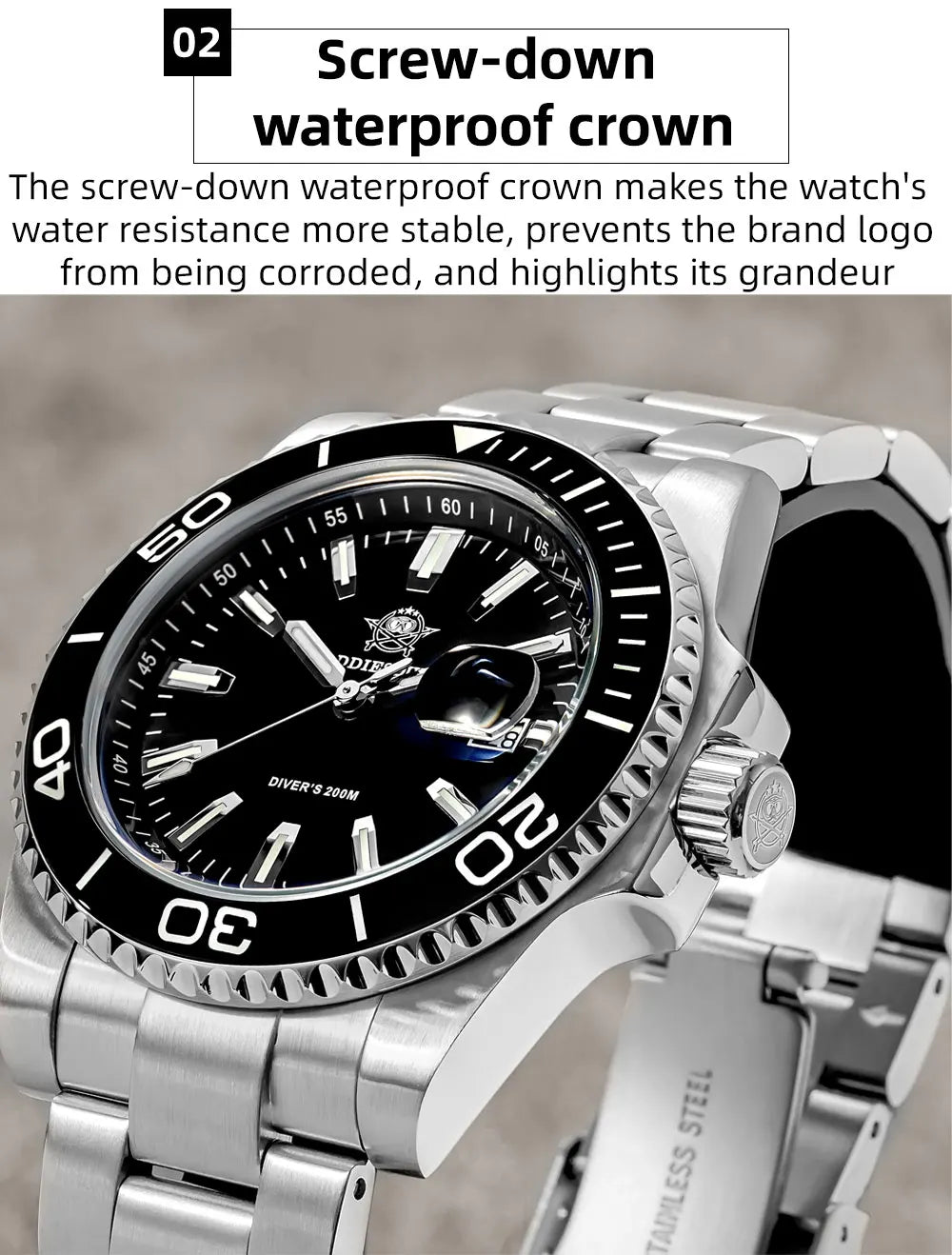 ADDIESDIVE New AD2510 Luxury Men's Diving Watch 41mm BGW9 Luminous Enamel Dial Screw-down Crown Durable Stainless Steel Strap