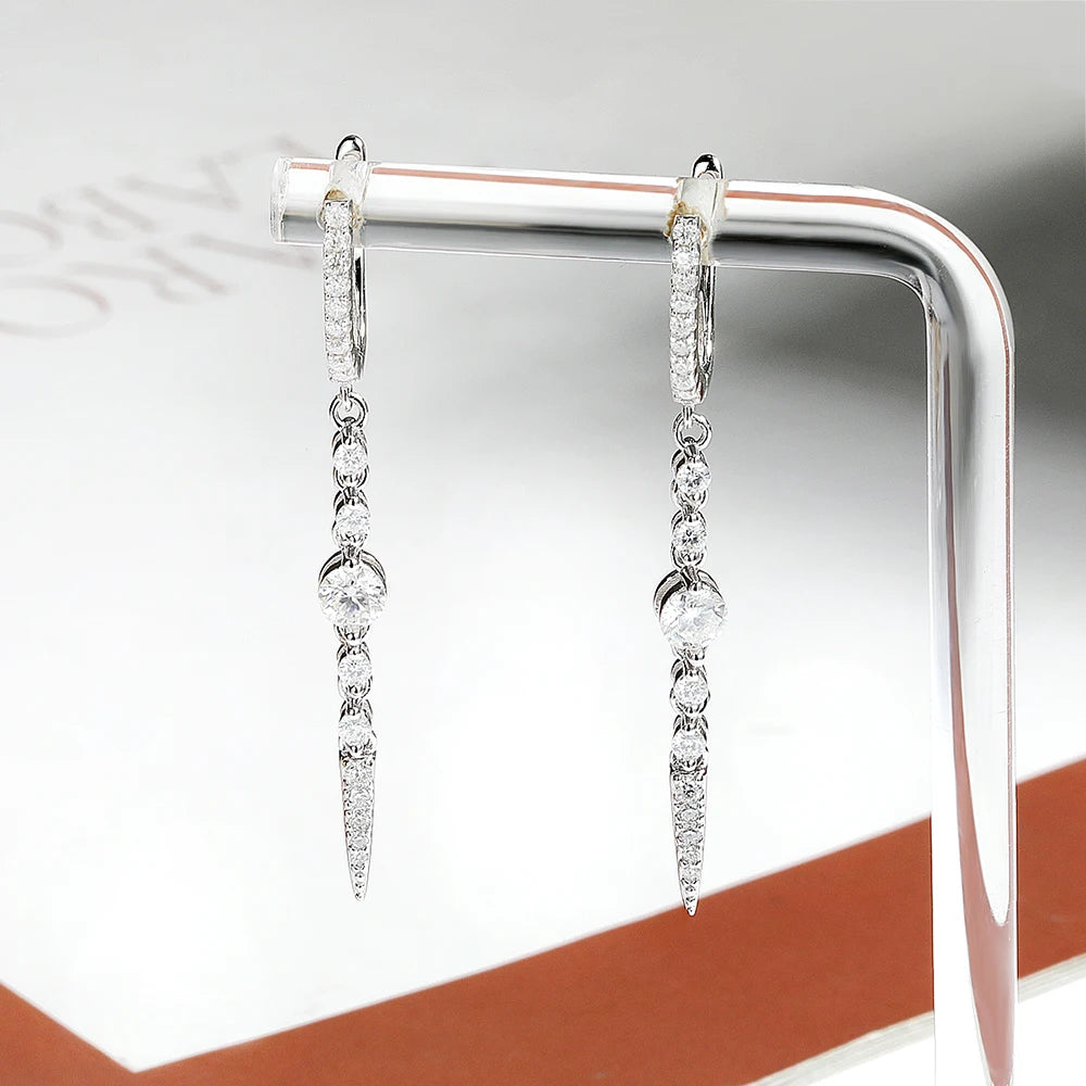 Serenity 1.118ct D Color Moissanite Long Tassel Earrings for Women 100% S925 Sterling Silver Plated 18K Lab Diamond Drop Earring