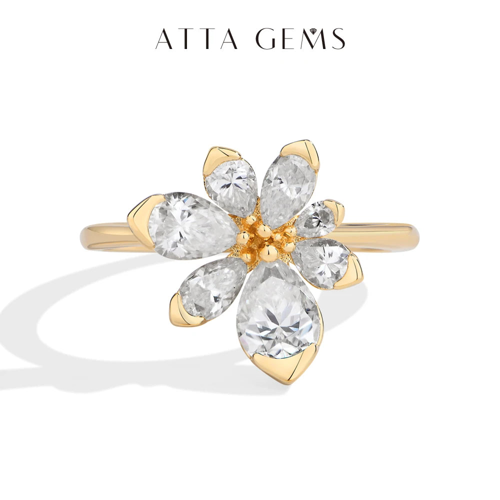 ATTAGEMS 925 Sterling Silver Luxury Women Ring Flowers DVVS1 Moissanite Pear-cut Classical Band Engagement Wedding Fine Jewelry