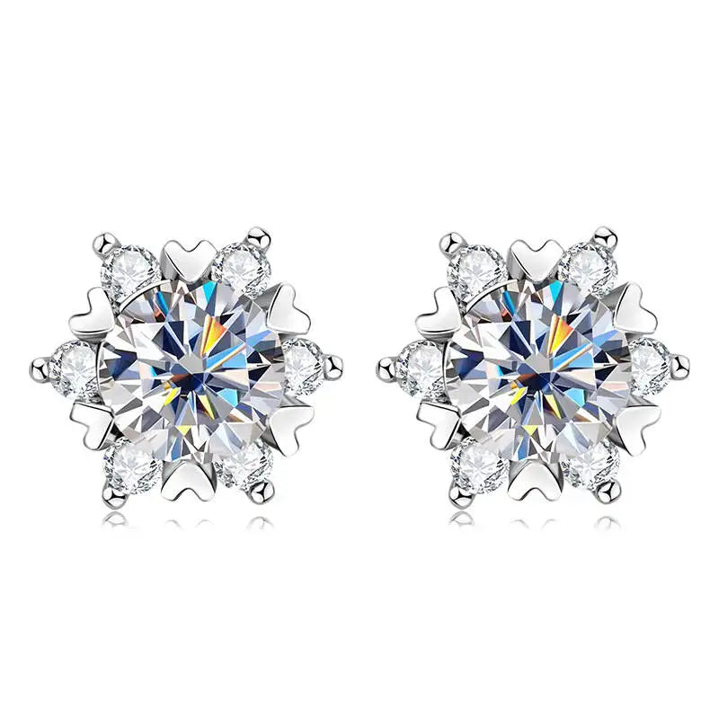 TY 925 Sterling Silver Moissanite Women's Stud Earrings 0.5/1CT Snowflake Stud Earrings VVS1 Fine Jewelry Gift With Certificate