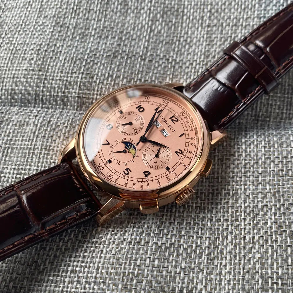 Automatic Watch for Men Multification Date Day Month Year 316L Mechanical Men's Watch Polished Case Day/Night Indicator 42mm