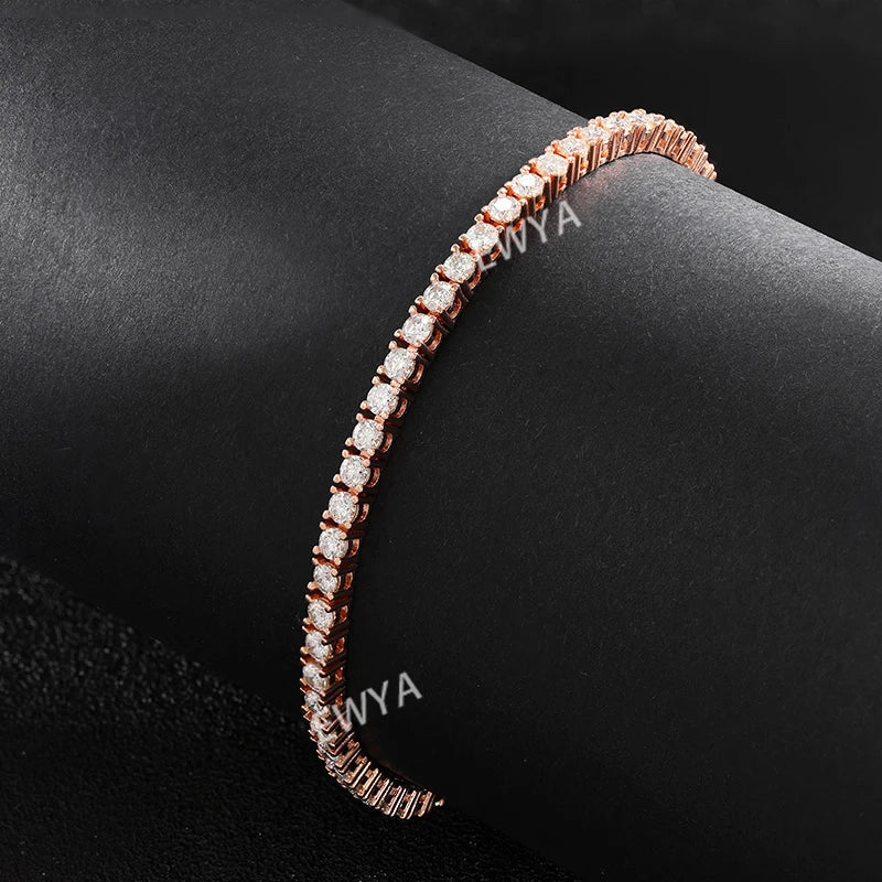 EWYA Real D Color Full 2/2.5/3/4/5/6.5mm Moissanite Tennis Bracelet For Women S925 Plated 18K Rose Gold Diamond Link Bracelets