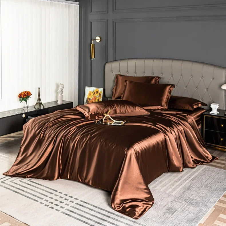 Luxury Bedding Set Single Double Queen King Size Solid Color Quilt Cover High-End Soft Silky Satin Duvet Cover Set