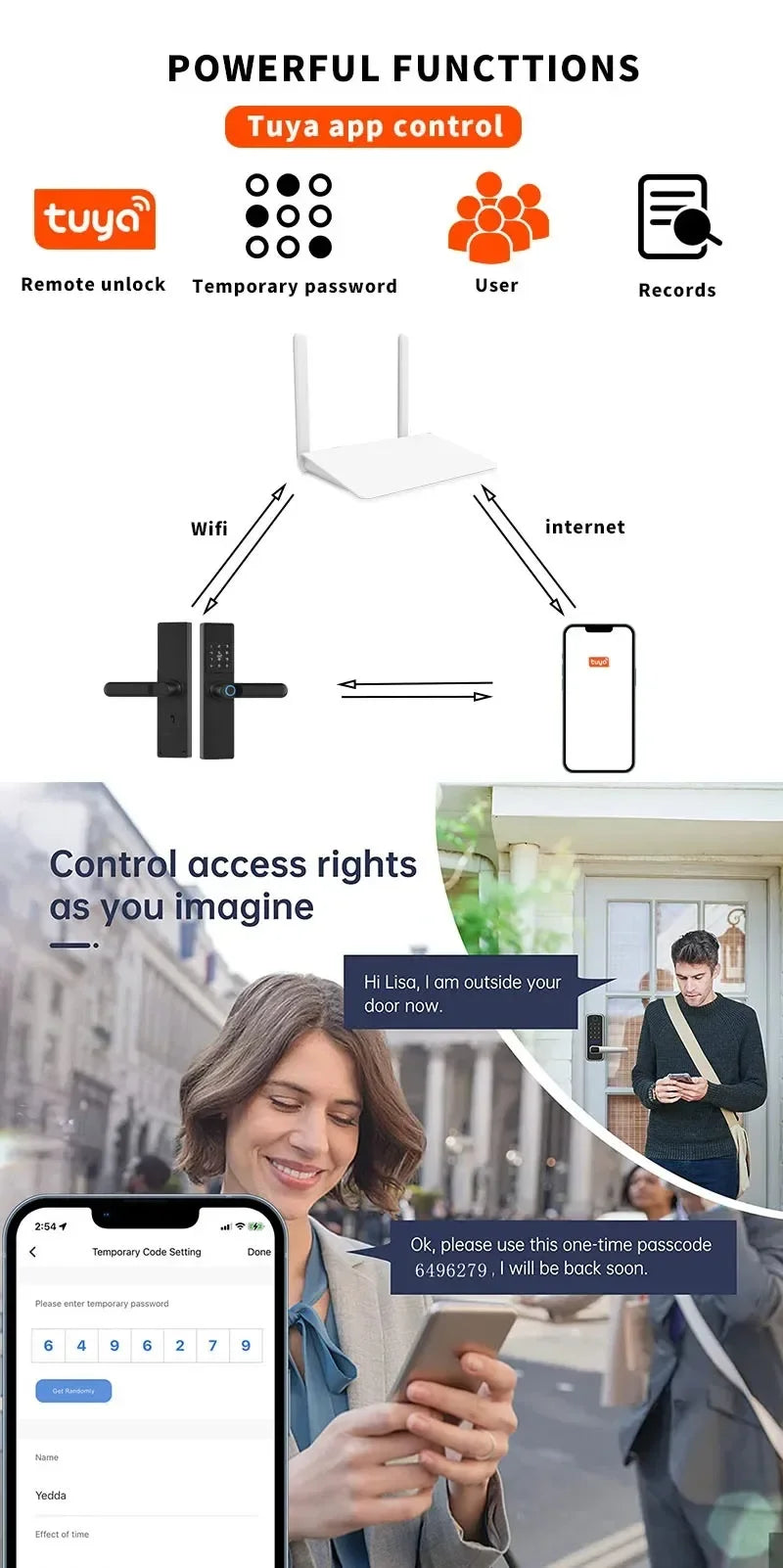 Tuya Smart Life APP Remote Control Lock, Smart Door Fingerprint Password Lock, Keyless Entry, Security Handle Fingerprint Hang