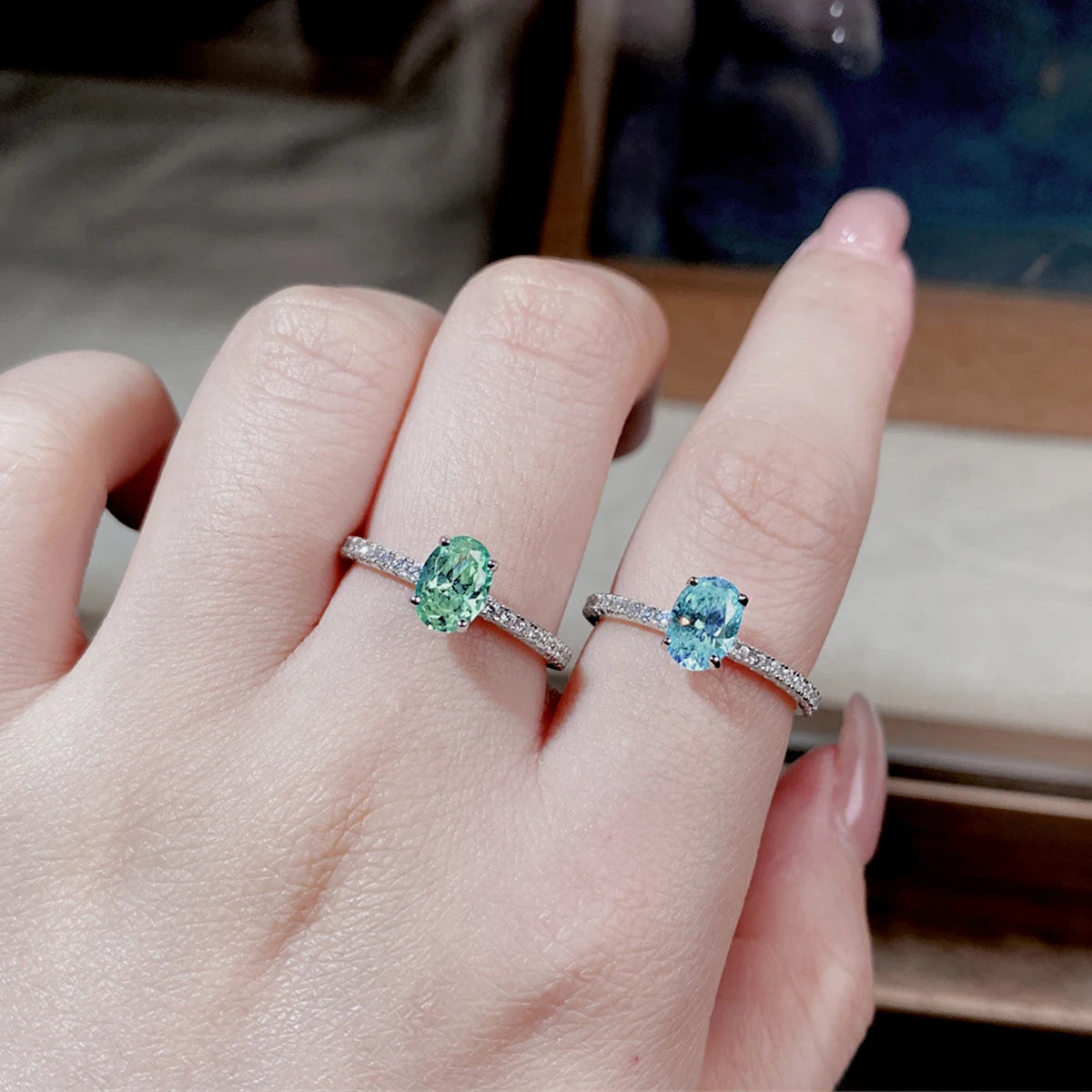 Genuine S925 Sterling Silver Ring 1CT Oval High Carbon Zirconia With CZ Tri-Color Jewelry Wedding Engagement Anniversary Gift