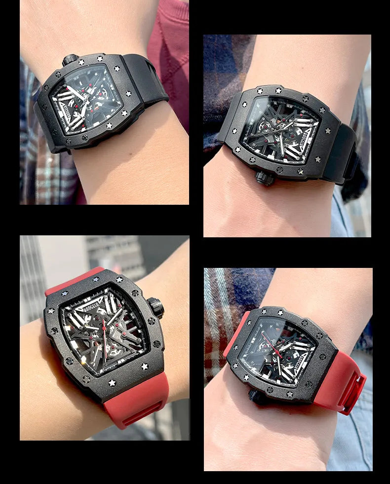 BAOGELA Black Stainless Steel Watch Men Military Sport Analog Quartz Wristwatch with Silicone Strap Luminous Hands Relogio 4147