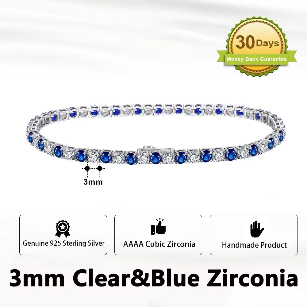 Rinntin Genuine 925 Sterling Silver Tennis Chain Bracelet Handmade High-end Luxury Hand Chain for Men Women Jewelry Gift SB128