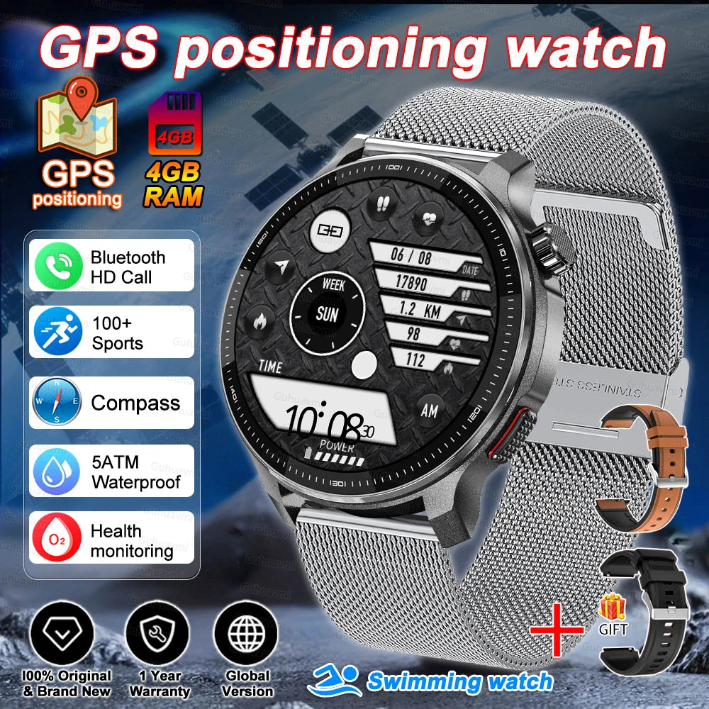 Smart watch Men4GB Memory With GPS Offline Maps Music Video Player Custom dial AMOLED display Sports Swim Waterproof Smart watch