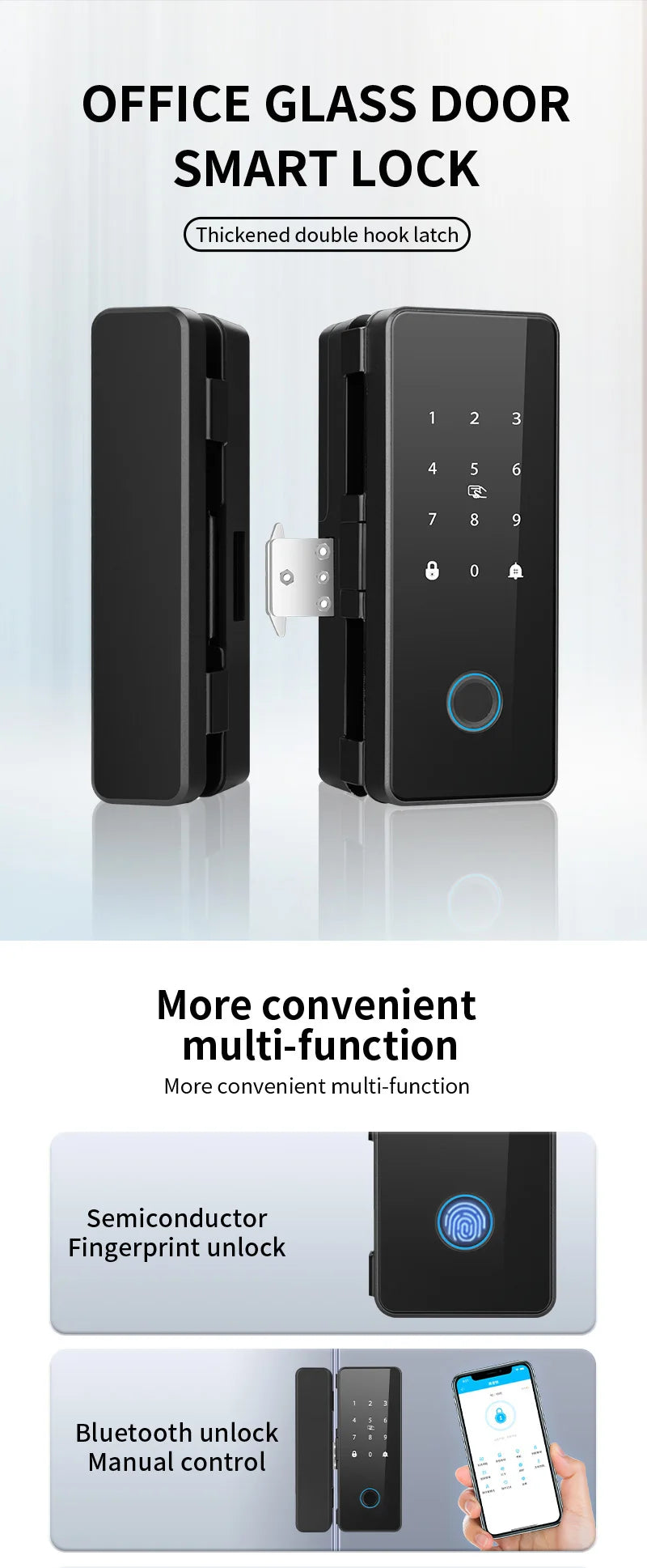 Glass Door Smart Lock TT-Lock Bluetooth Biometric Fingerprint Password Card Electronic Digital Lock office business departments