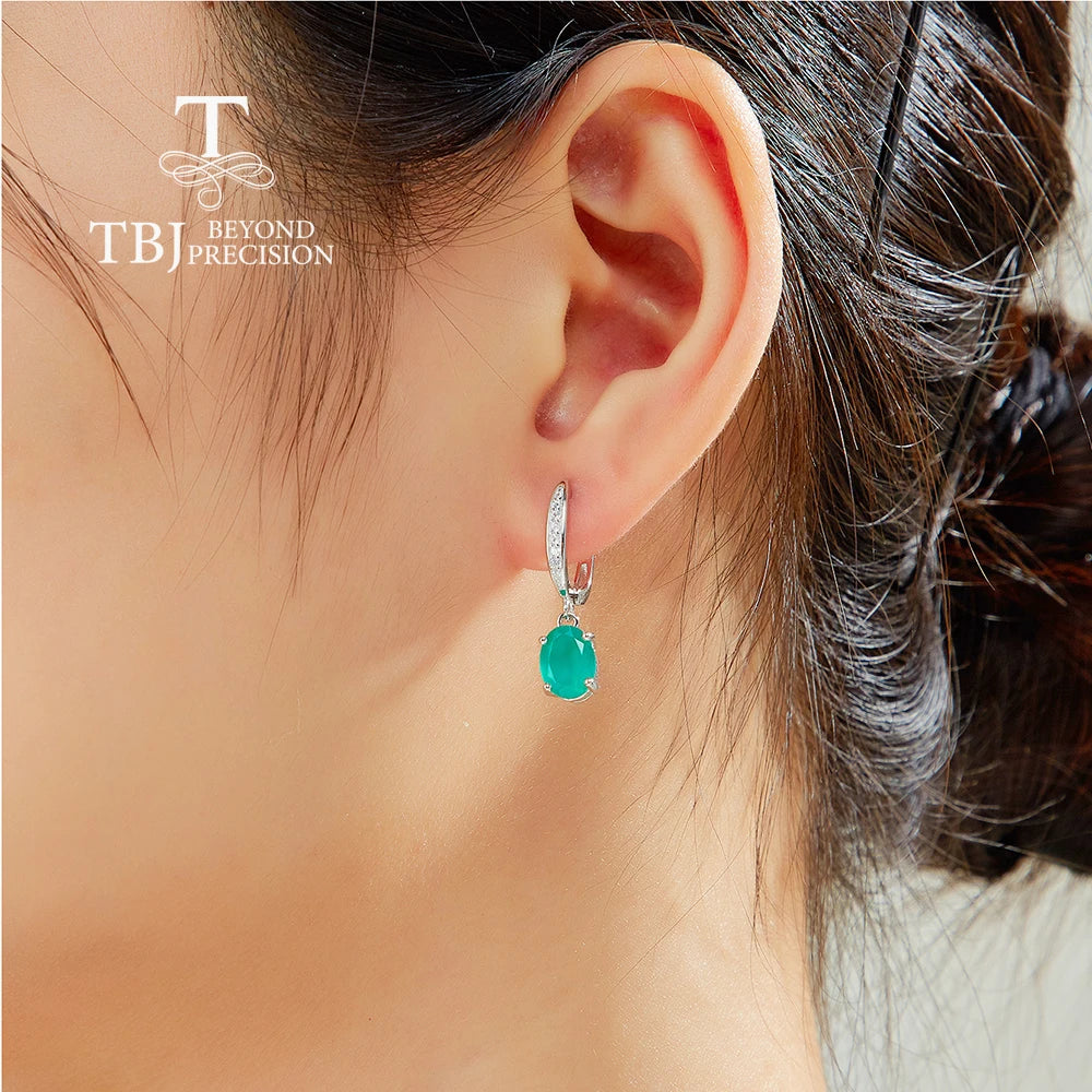 925 sterling silver Simple pendant natural green agate Necklace real gemstone Earrings Jewelry set Elegant gift for women