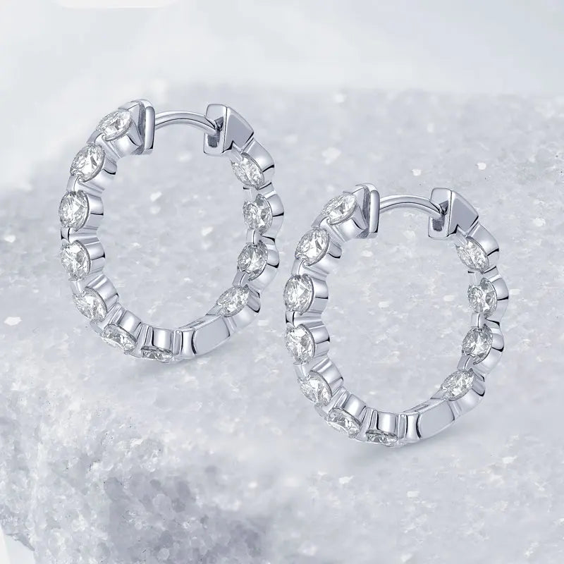 Anziw 2.2cttw. 3mm D Moissanite Hoop Earrings for Women Real 925 Silver Sparking Round Cut Lab Diamond Earrings 2025 New Jewelry