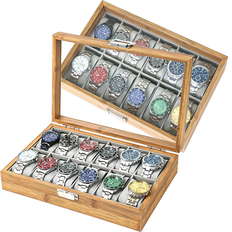 3,6,10 12 Slots Bammboo Wooden Watch Collection Box Case Wrist Watch Storage Case for Women & Men