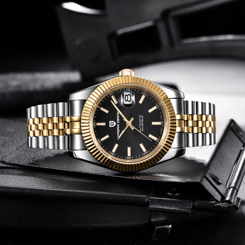 Montre homme PAGANI DESIGN Business Machinery Automatique en acier inoxydable, étanche, affichage lumineux du calendrier, coffret cadeau inclus