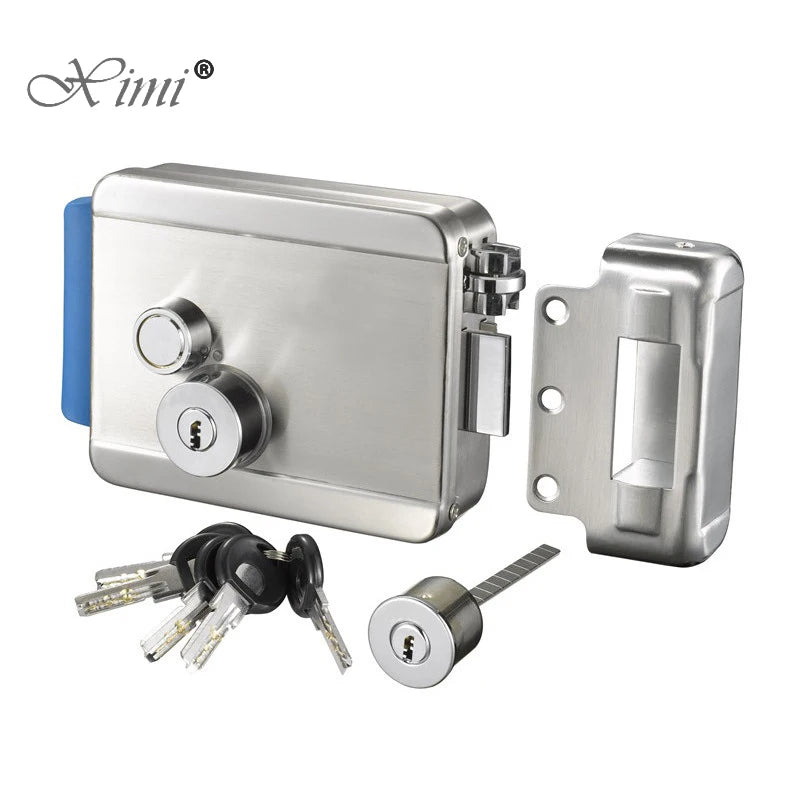 Stainless steel DC12V Electric Rim Lock With Keys for Home Video Intercom Access Control System Electric Gate Door Lock