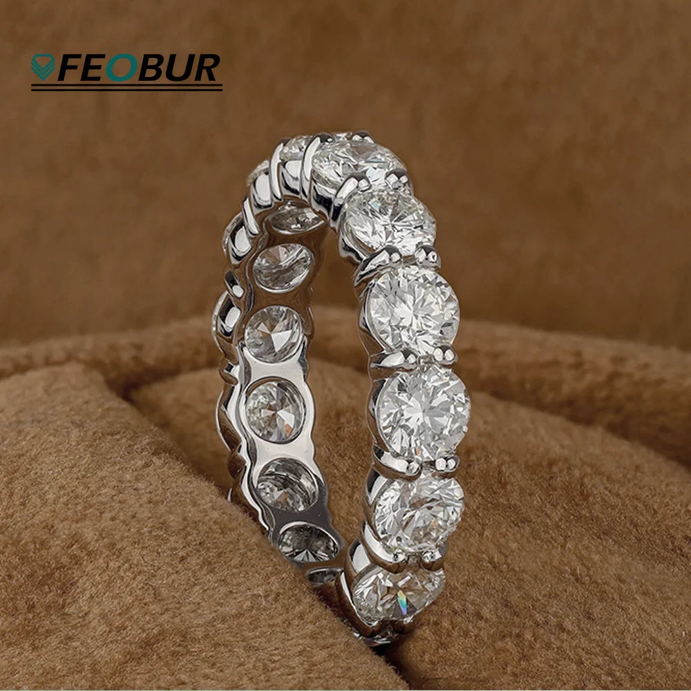 FEOBUR 2/3/4/5mm Moissanite Eternity Ring 18k White Gold Plated S925 Silver Diamond Engagement Rings for Women Men Wedding Band