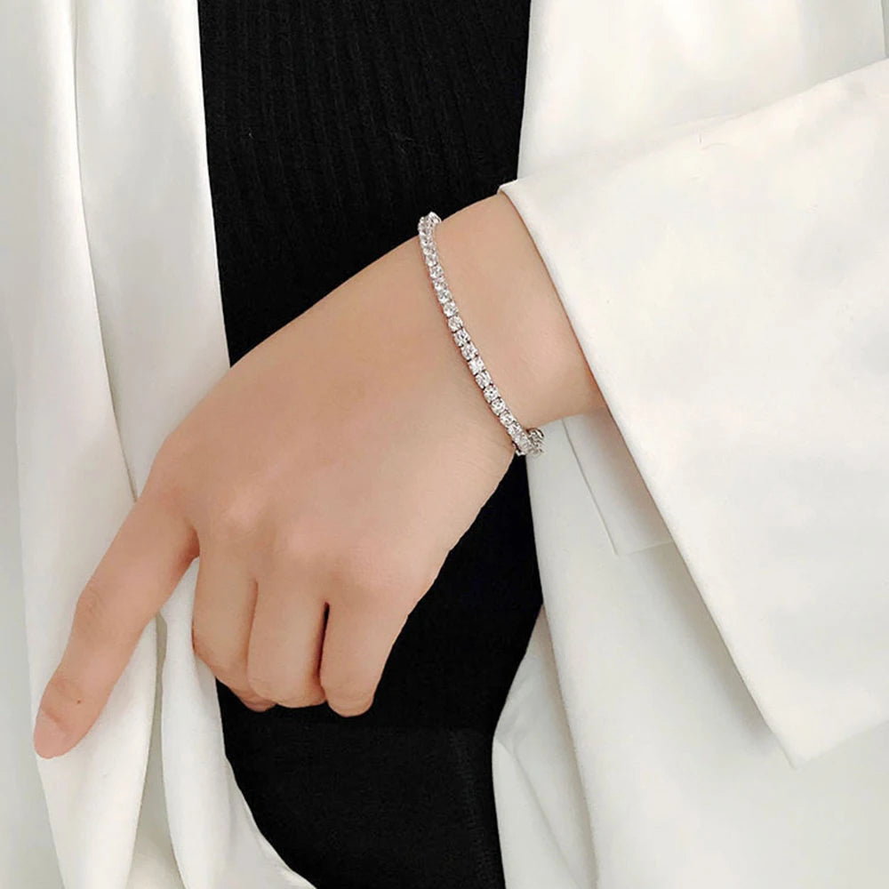 2mm 2.5mm 3mm 4mm 5mm Moissanite Tennis Bracelet for Women Men 100% S925 Sterling Silver Hidden Spring Lock Bracelet Plated 18K