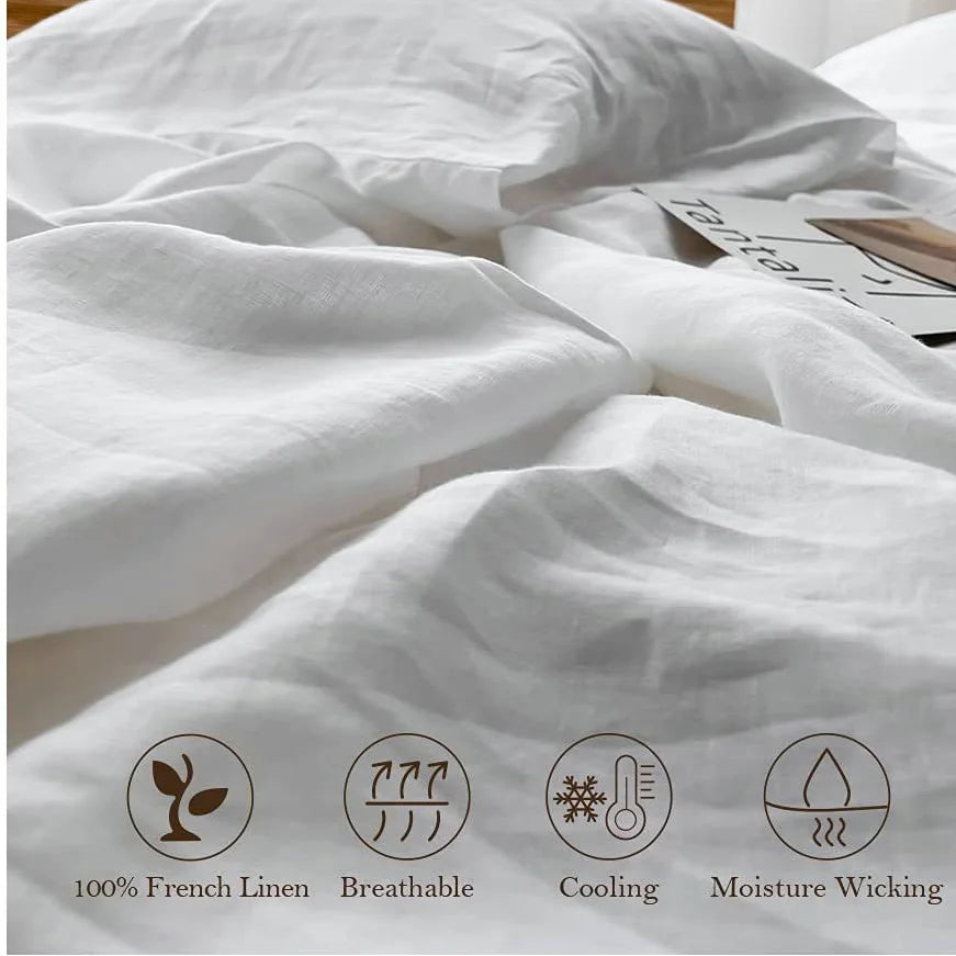 100% Linen Soft Bed Sheets, Queen Size Sheets Set,Bedding Set 1 Deep Pocket Fitted Sheet + 1 Flat Sheet + 2 Pillowcases