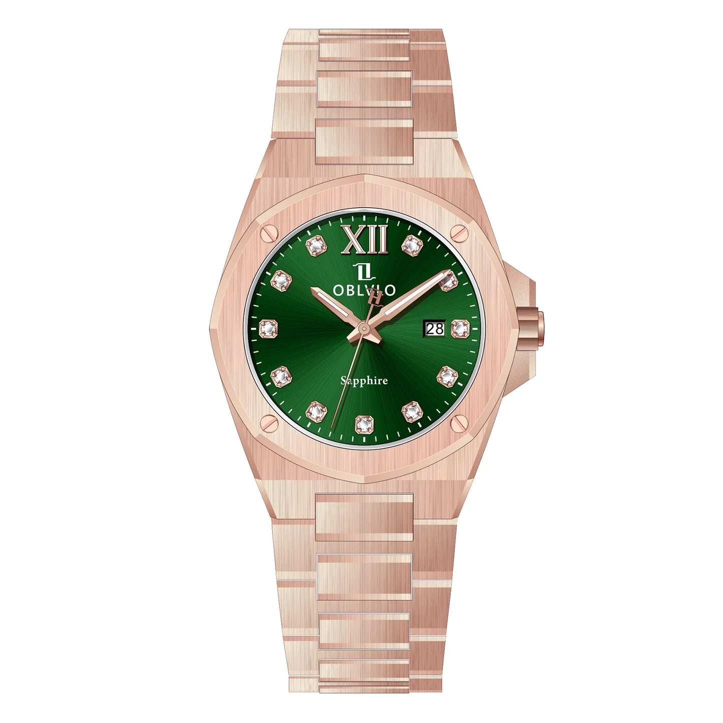 OBLVLO Herren-Armbanduhr mit achteckiger Lünette, blauem Zifferblatt, Datumsanzeige, Quarzwerk, wasserdicht, ideal für Paare (AWM)