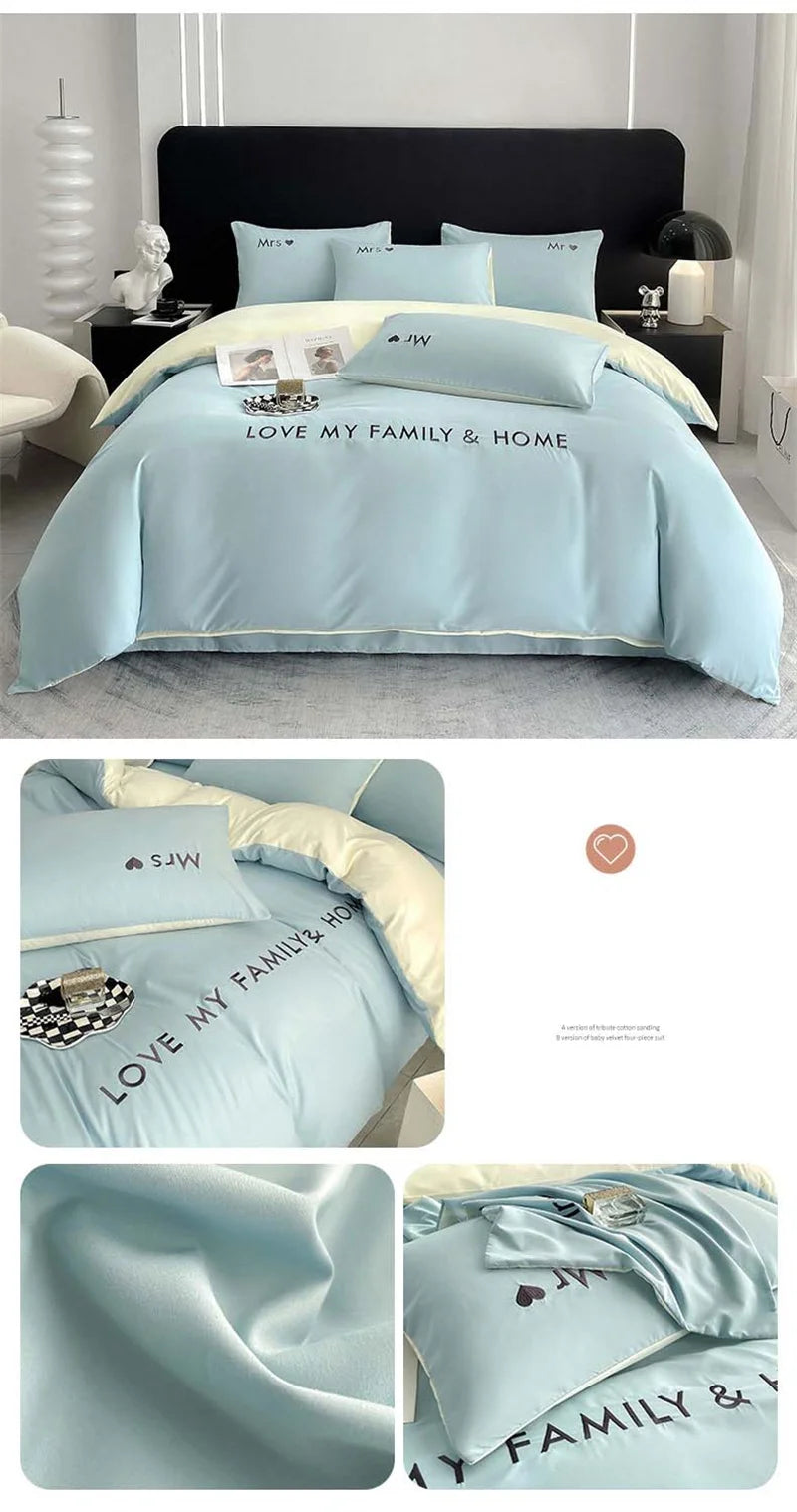 Luxury Nordic Egyptian Cotton Bedding Set King Queen Double Twin Size with Sheet Duvet Cover Pillowcase 1/2 People Bed Linen New