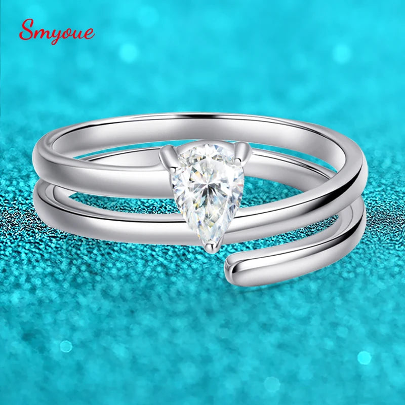 Smyoue Certified 0.5CT Real Moissanite Solitaire Rings for Women Sterling Silver 925 Plated 18K Lab Daimond Female Tail Ring