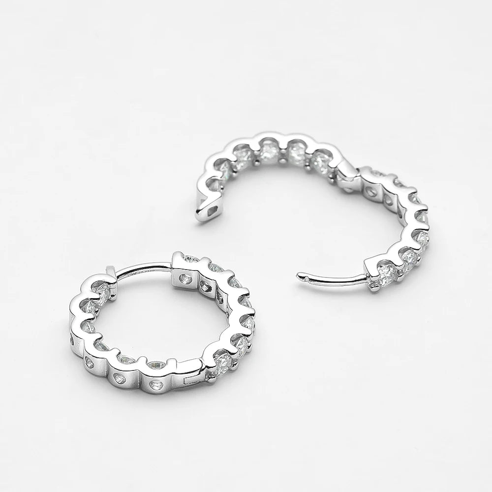 OEVAS 100% 925 Sterling Silver Real 2.6ct Moissanite Earring Hoops For Women Sparkling Wedding Party Luxury Fine Jewelry Gift