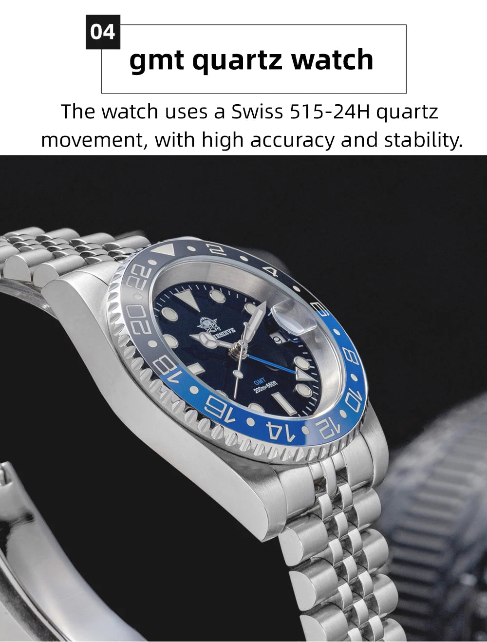 ADDIESDIVE AD2050 Men GMT Watch Swiss Ronda 515-24 BGW9 Super Luminous 20Bar Waterproof reloj 316L Stainless Steel Quartz Watch