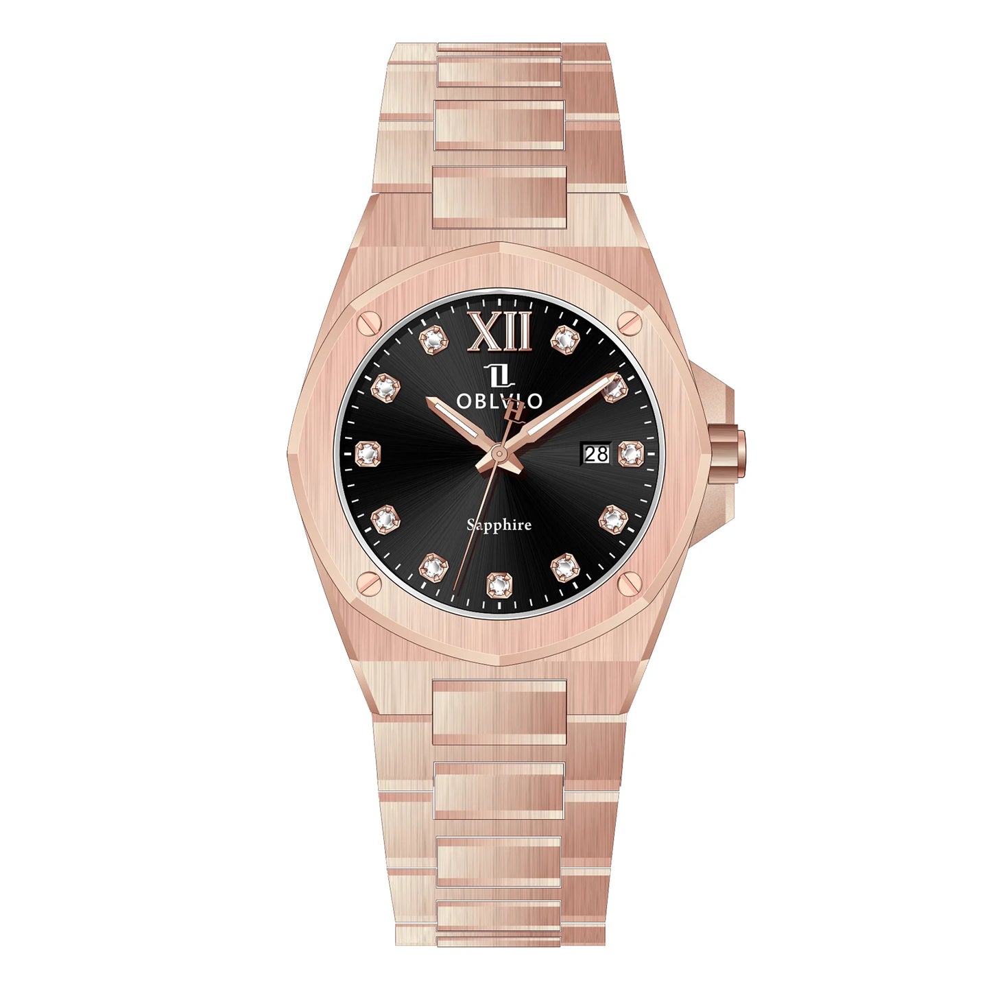 OBLVLO Herren-Armbanduhr mit achteckiger Lünette, blauem Zifferblatt, Datumsanzeige, Quarzwerk, wasserdicht, ideal für Paare (AWM)