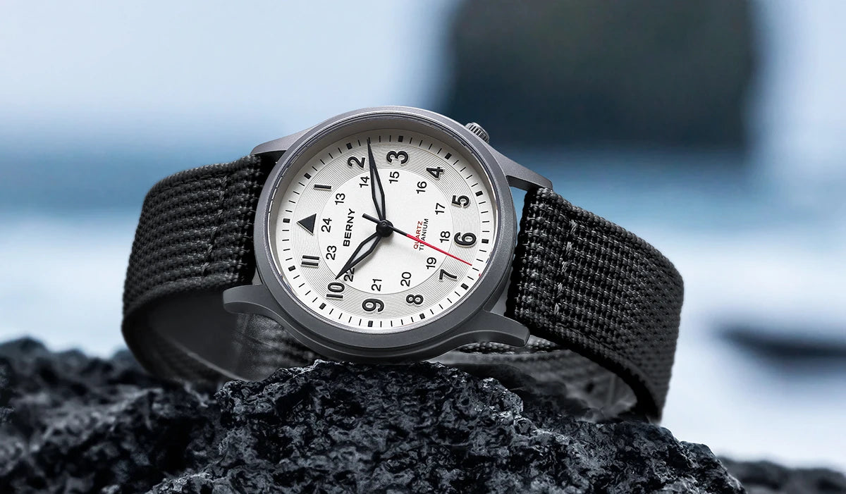 BERNY Full Titanium Watches for Men Outdoor Quartz Men's Field Pilot Wristwatch VH31 Super Luminous Sapphire Easy Read Watch