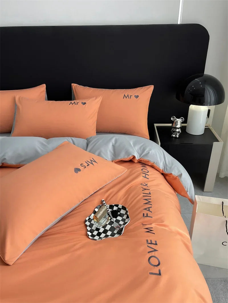 Luxury Nordic Egyptian Cotton Bedding Set King Queen Double Twin Size with Sheet Duvet Cover Pillowcase 1/2 People Bedroom Decor