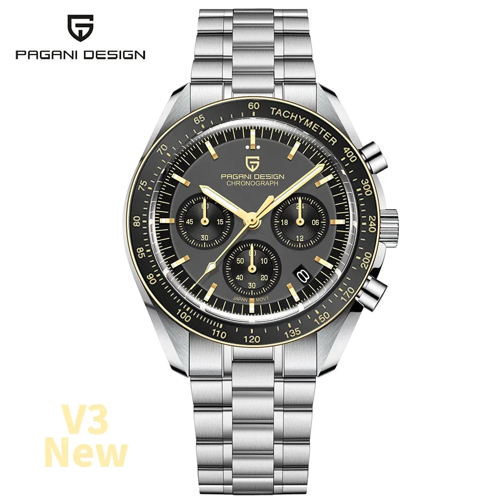 PAGANI DESIGN New Luxury Moon Quartz Watches For Men Stainless steel Luminous waterproof Sports Chronograph Man 2025 Retro Watch