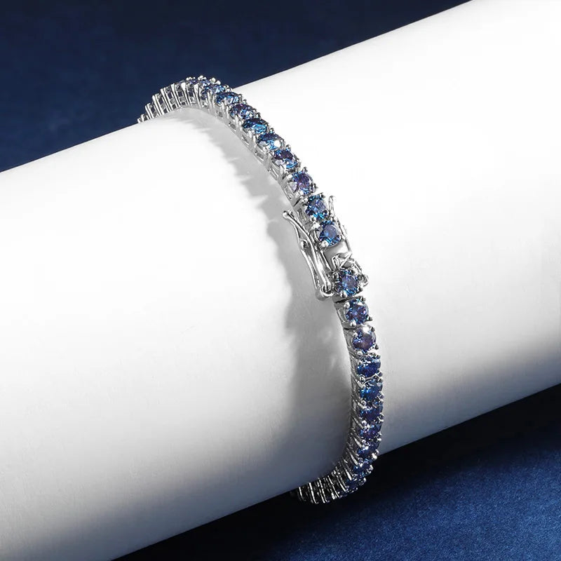 TBCYD 3/4/5/6.5mm Sapphire Blue Moissanite Tennis Bracelet  S925 Sterling Silver For Men Women GRA Certified Hip Hop Jewelry